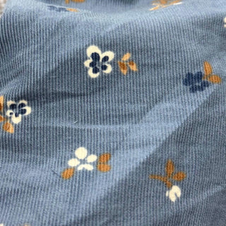 Japanese Fashion Designer Floral Blue Non-Stretch Cotton Pinwale Corduroy DS29518