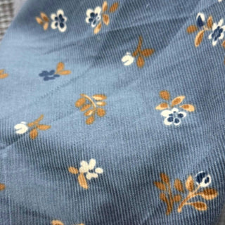 Japanese Fashion Designer Floral Blue Non-Stretch Cotton Pinwale Corduroy DS29518
