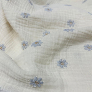 Japanese Fashion Designer Floral Off-White Non-Stretch Embroidery Cotton Double Gauze DS29524