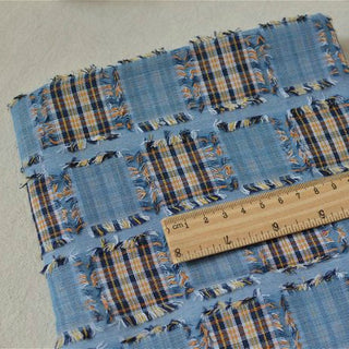 Korean Fashion Designer Plaid Blue Non-Stretch Cutwork Embroidery Cotton Double Gauze DS29529