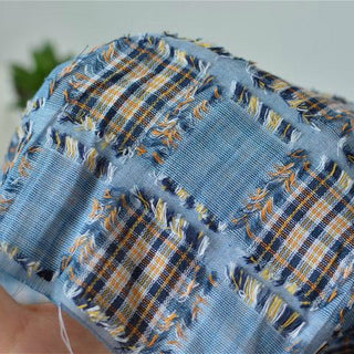 Korean Fashion Designer Plaid Blue Non-Stretch Cutwork Embroidery Cotton Double Gauze DS29529