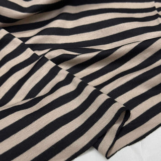 Italian Fashion Designer Stripes Brown Stretch Merino Wool Polyester Blended Jersey DS29533