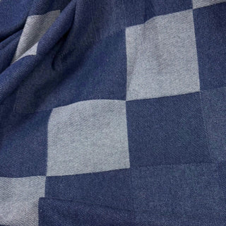 Japanese Fashion Designer Plaid Blue Non-Stretch Cotton Denim Twill DS29534