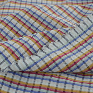 Japanese Fashion Designer Plaid Multi Color Non-Stretch Washed Cotton Elastane Blended Seersucker DS29537