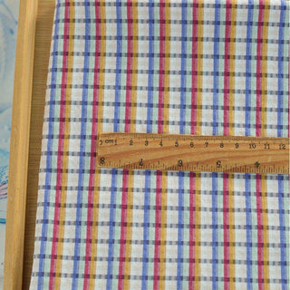 Japanese Fashion Designer Plaid Multi Color Non-Stretch Washed Cotton Elastane Blended Seersucker DS29537
