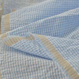Japanese Fashion Designer Gingham Blue Non-Stretch Washed Cotton Seersucker DS29538