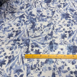 Italian Fashion Designer Floral Blue Non-Stretch Natural Dyed Linen Plain Woven DS29602