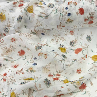 Japanese Fashion Designer Floral Off-White Non-Stretch Mulberry Silk Georgette DS29604 -14 Momme