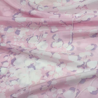 Japanese Fashion Designer Floral Pink Non-Stretch Mulberry Silk Cotton Blended Satin DS29605 -12 Momme