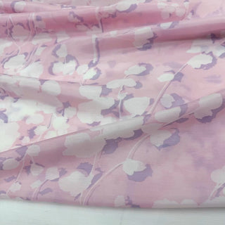 Japanese Fashion Designer Floral Pink Non-Stretch Mulberry Silk Cotton Blended Satin DS29605 -12 Momme