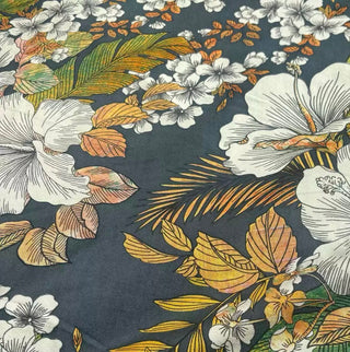 Korean Fashion Designer Floral Multi Color Non-Stretch Mulberry Silk Cotton Blended Plain Woven DS29606 -30 Momme