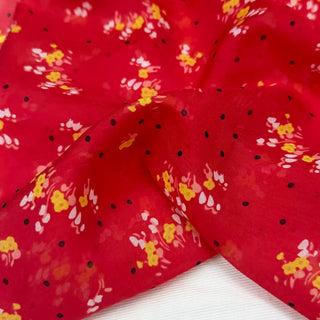 Japanese Fashion Designer Floral Red Non-Stretch Mulberry Silk Linen Blended Plain Woven DS29608 -14 Momme