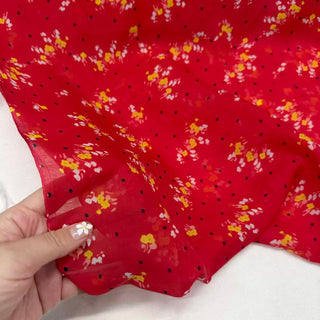Japanese Fashion Designer Floral Red Non-Stretch Mulberry Silk Linen Blended Plain Woven DS29608 -14 Momme