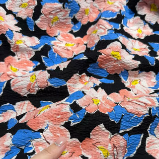 Korean Fashion Designer Floral Multi Color Non-Stretch Salt Shrinking / Puckered Cotton Seersucker DS296103