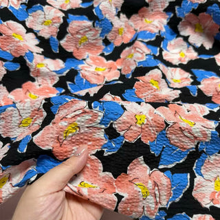 Korean Fashion Designer Floral Multi Color Non-Stretch Salt Shrinking / Puckered Cotton Seersucker DS296103