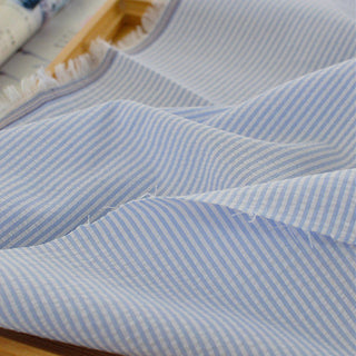 Made in Japan Muji Stripes Blue Non-Stretch Salt Shrinking / Puckered Cotton Seersucker DS296104