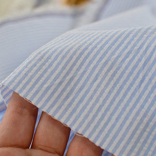 Made in Japan Muji Stripes Blue Non-Stretch Salt Shrinking / Puckered Cotton Seersucker DS296104