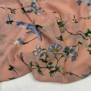 Japanese Fashion Designer Floral Pink Non-Stretch Mulberry Silk Georgette DS29611 -14 Momme