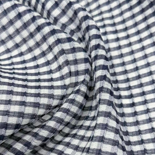 Italian Fashion Designer Gingham Blue Non-Stretch Crinkled Mulberry Silk Cotton Blended Plain Woven DS296110 -16 Momme