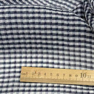 Italian Fashion Designer Gingham Blue Non-Stretch Crinkled Mulberry Silk Cotton Blended Plain Woven DS296110 -16 Momme