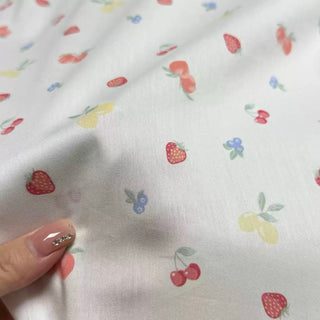 Korean Fashion Designer Fruits and Vegetables White Non-Stretch Combed Cotton Elastane Blended Plain Woven DS296111
