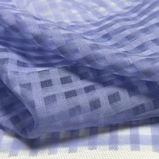 Japanese Fashion Designer Gingham Blue Non-Stretch Mulberry Silk Cotton Blended Plain Woven DS296114 -12 Momme