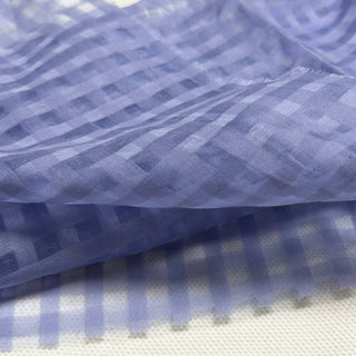 Japanese Fashion Designer Gingham Blue Non-Stretch Mulberry Silk Cotton Blended Plain Woven DS296114 -12 Momme