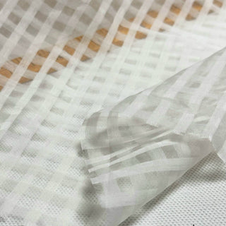Japanese Fashion Designer Gingham White Non-Stretch Mulberry Silk Cotton Blended Plain Woven DS296115 -12 Momme