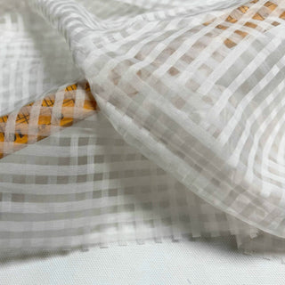 Japanese Fashion Designer Gingham White Non-Stretch Mulberry Silk Cotton Blended Plain Woven DS296115 -12 Momme
