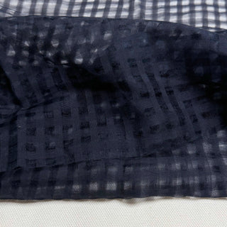 Japanese Fashion Designer Gingham Blue Non-Stretch Mulberry Silk Cotton Blended Plain Woven DS296116 -12 Momme