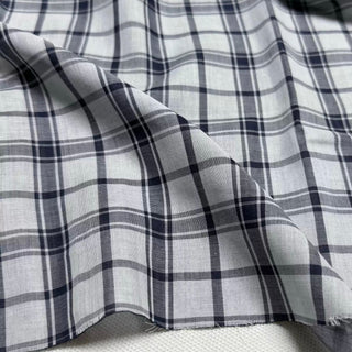 Japanese Designer Plaid Gray Non-Stretch Cotton Double Gauze DS296118