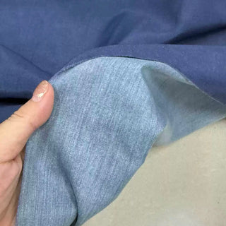 Japanese Fashion Designer Solid Blue Non-Stretch Mulberry Silk Cotton Blended Plain Woven DS29612 -18 Momme