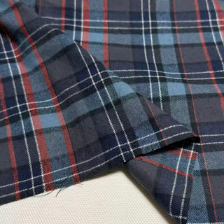 Japanese Designer Plaid Blue Non-Stretch Peached Cotton Flannel DS296120