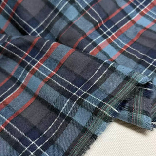 Japanese Designer Plaid Blue Non-Stretch Peached Cotton Flannel DS296120