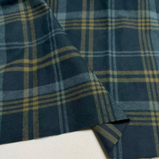 Japanese Designer Plaid Green Non-Stretch Peached Cotton Flannel DS296121