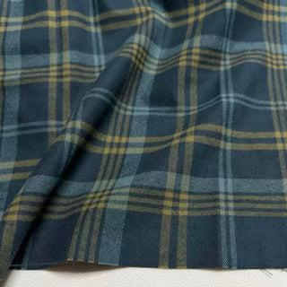 Japanese Designer Plaid Green Non-Stretch Peached Cotton Flannel DS296121