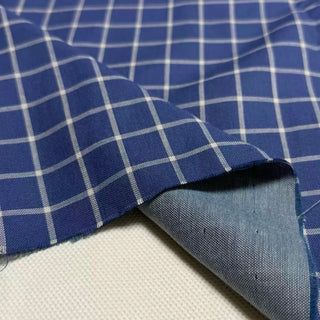 Japanese Designer Windowpane Blue Non-Stretch Cotton Double Gauze DS296122