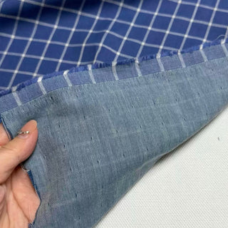 Japanese Designer Windowpane Blue Non-Stretch Cotton Double Gauze DS296122