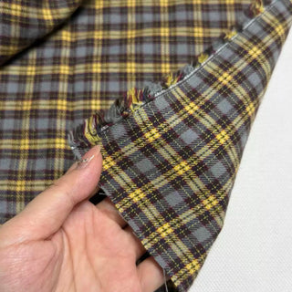 Korean Designer Plaid Yellow Non-Stretch Peached Cotton Flannel DS296123
