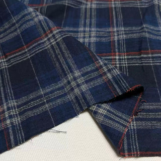 Korean Designer Plaid Blue Non-Stretch Peached Cotton Flannel DS296124