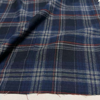 Korean Designer Plaid Blue Non-Stretch Peached Cotton Flannel DS296124