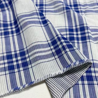 Japanese Designer Plaid Blue Non-Stretch Double Faced Cotton Double Gauze DS296126