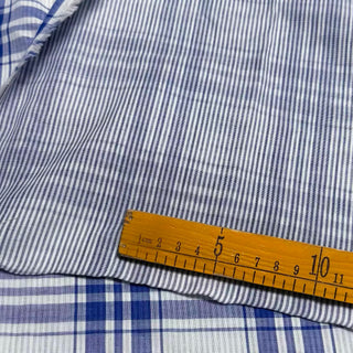 Japanese Designer Plaid Blue Non-Stretch Double Faced Cotton Double Gauze DS296126