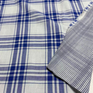 Japanese Designer Plaid Blue Non-Stretch Double Faced Cotton Double Gauze DS296126