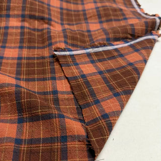 Japanese Designer Plaid Orange Non-Stretch Sand Washed Linen Cotton Blended Crepe DS296128