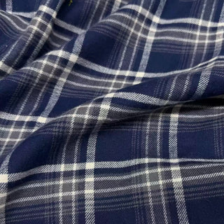 Korean Designer Plaid Blue Non-Stretch Peached Cotton Flannel DS296129