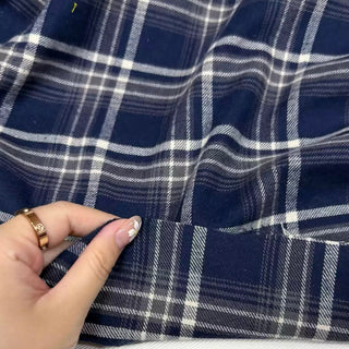 Korean Designer Plaid Blue Non-Stretch Peached Cotton Flannel DS296129