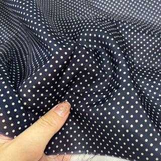 Japanese Fashion Designer Polka Dot Blue Non-Stretch Mulberry Silk Cotton Blended Plain Woven DS29613 -16 Momme