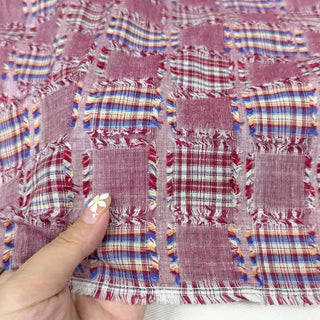 Korean Designer Plaid Red Non-Stretch Cotton Dobby Jacquard DS296130
