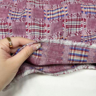 Korean Designer Plaid Red Non-Stretch Cotton Dobby Jacquard DS296130